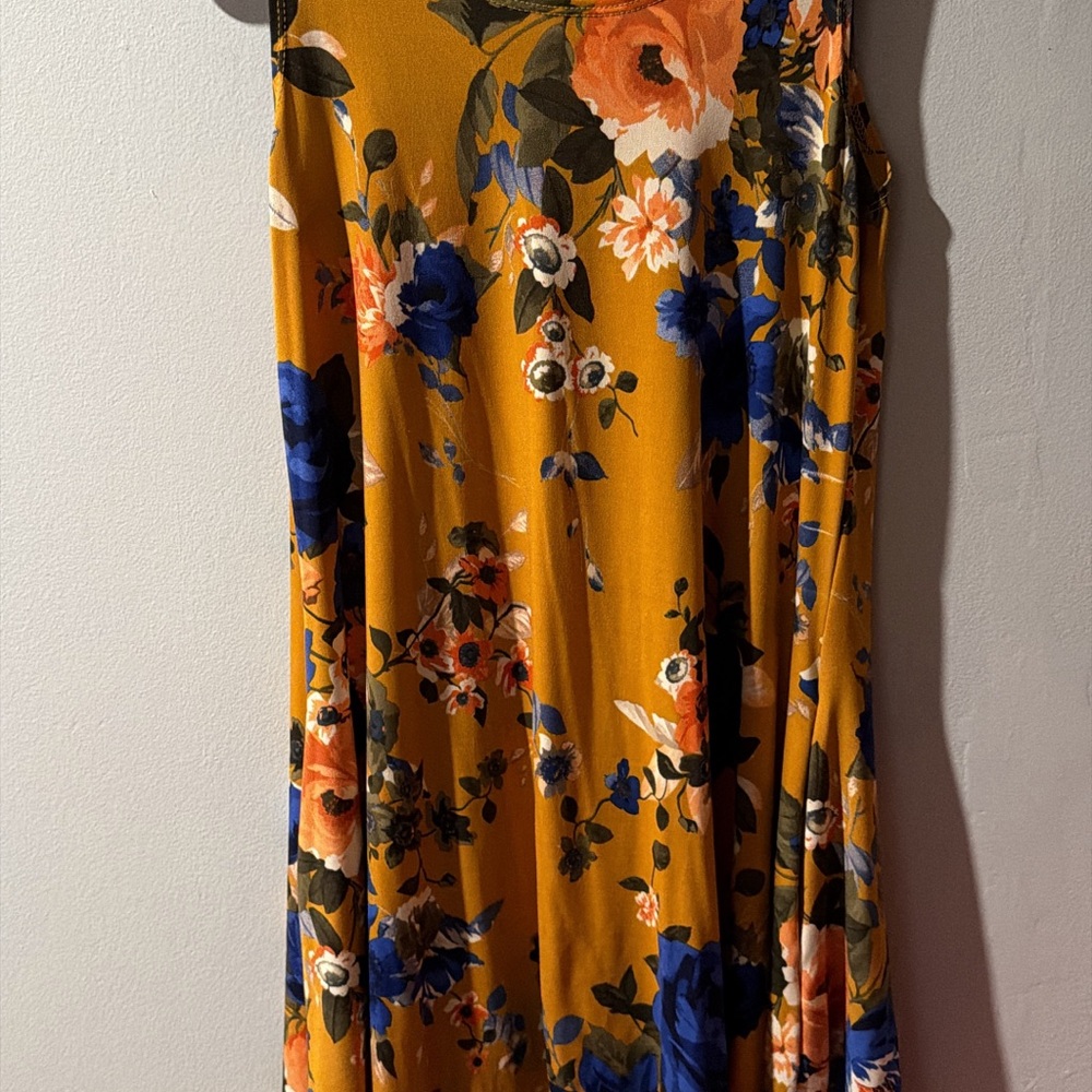 Floral Sleeveless Dress in Mustard and Blue